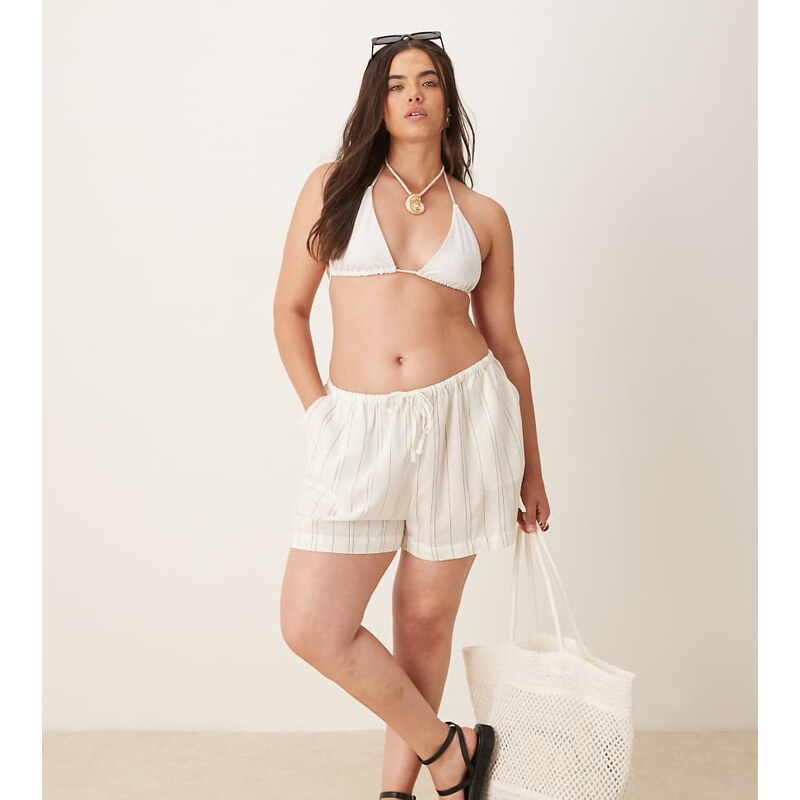 ASOS Curve ASOS DESIGN Curve Belle beach short with linen in fine mono 112219002