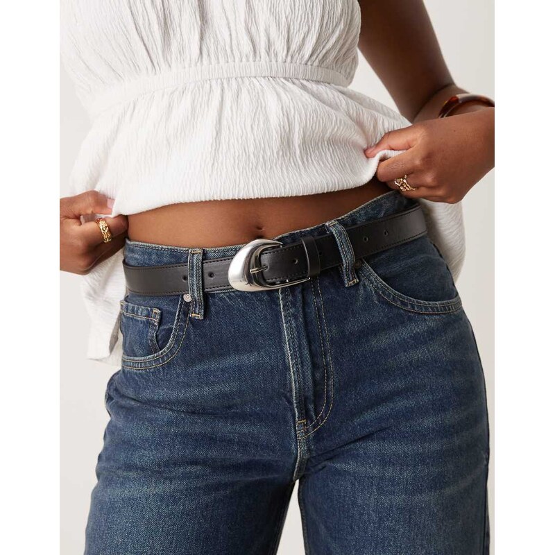 ASOS DESIGN angled buckle waist and hip jeans belt in black 106786704