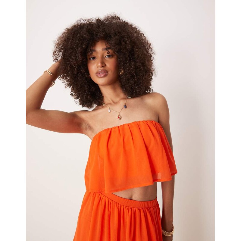 ASOS DESIGN co-ord ruffle bandeau crop top in orange