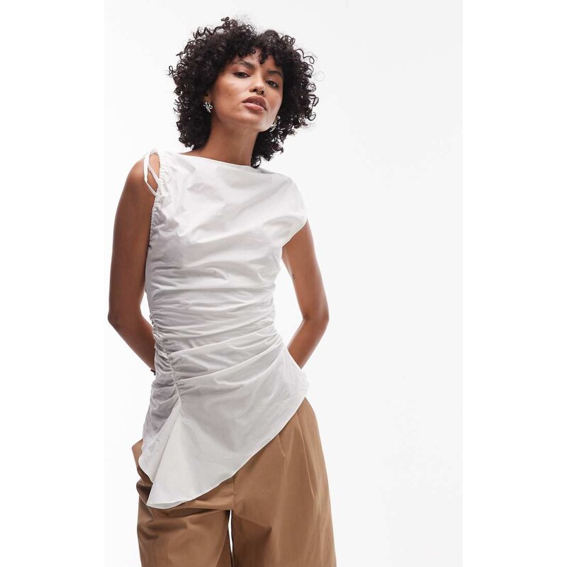 Topshop gathered detail top in ecru-White 106786714