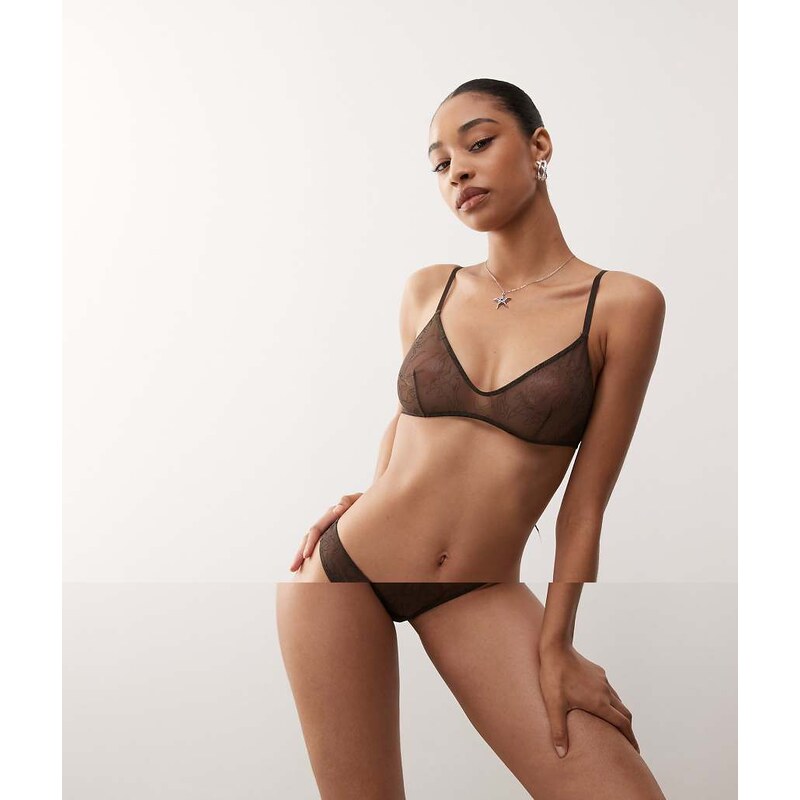 Weekday mesh lace thong 2-pack in brown & black 106786717