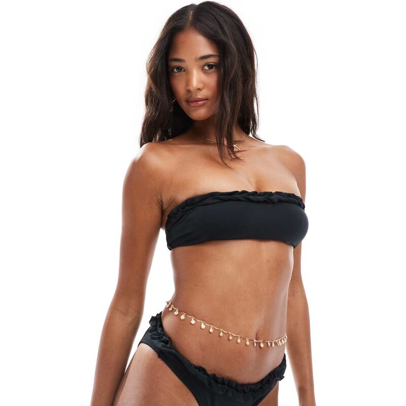 ASOS DESIGN Olivia premium bandeau ruffle bikini top in black -