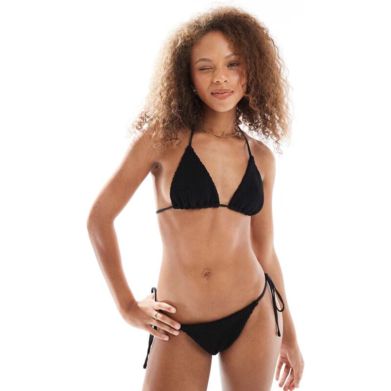 ASOS DESIGN Cara crochet Santorini triangle binkini top in black 115511445