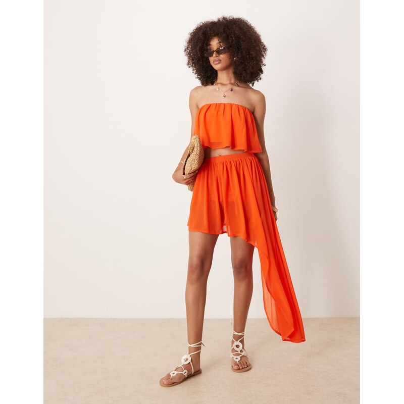 ASOS DESIGN co-ord ruffle bandeau crop top in orange