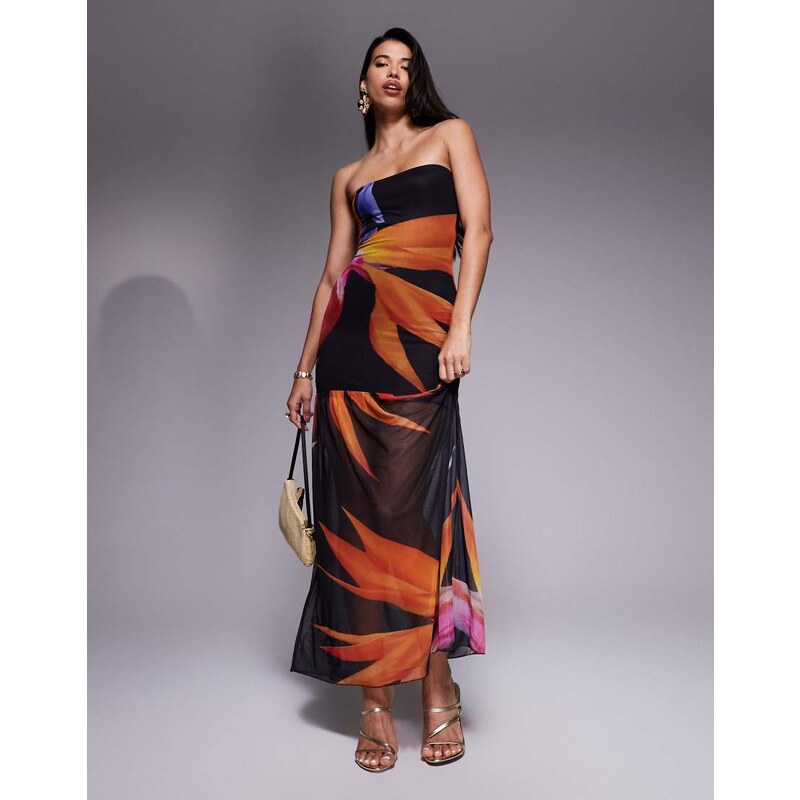 Kaiia exclusive double layered slinky mesh floral bandeau