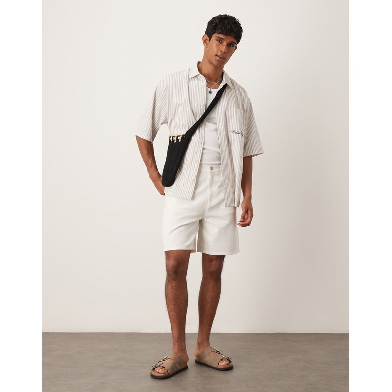 ASOS DESIGN long length denim jort in ecru-White