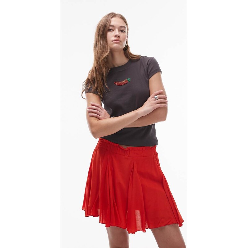 Topshop cotton flippy mini skirt with godets in red