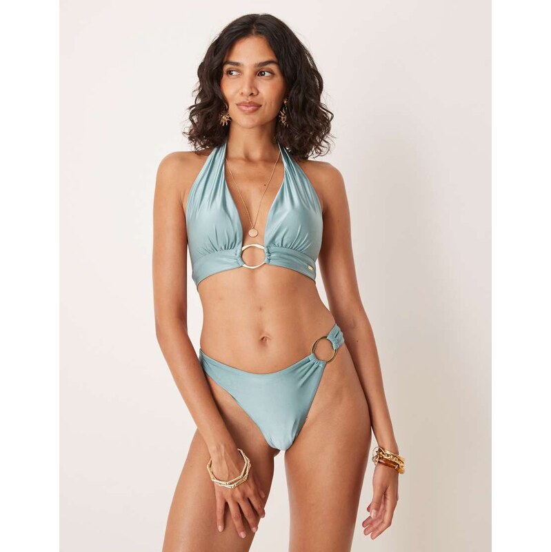TALA asymmetric gold ring bikini bottom in teal-Blue 106786819