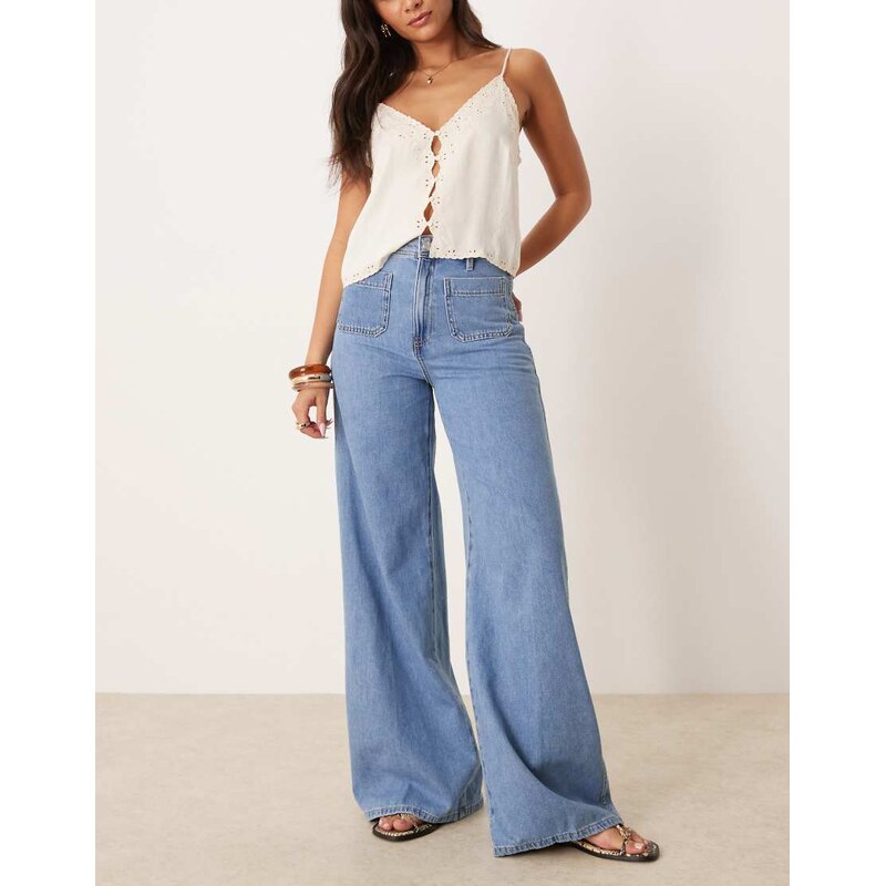 Mango front pocked pleat front jean in medium blue 115678600