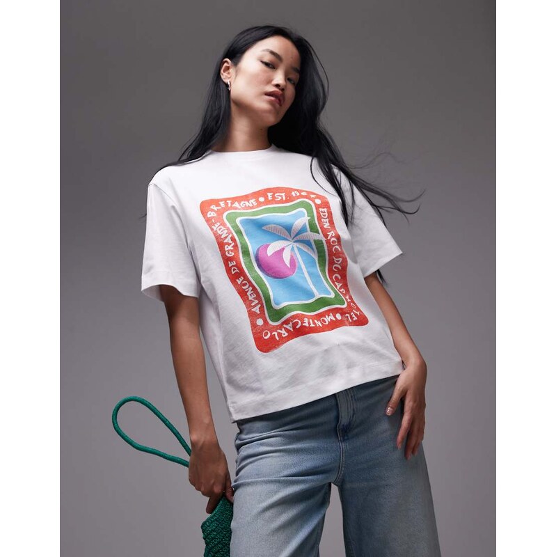Topshop jersey graphic Eden Roc holiday print t-shirt in white 106786888