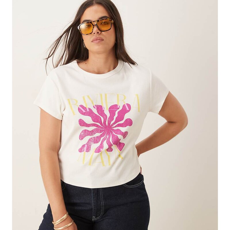 ASOS Curve ASOS DESIGN Curve baby tee with purple flower graphic in 109606801