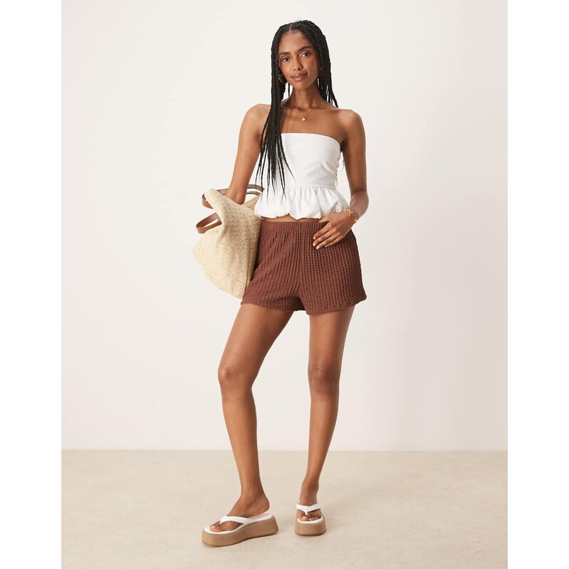 ASOS DESIGN textured short co ord in brown