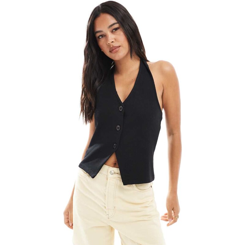 Miss Selfridge sleeveless soft rib waistcoat co ord in black 106792965