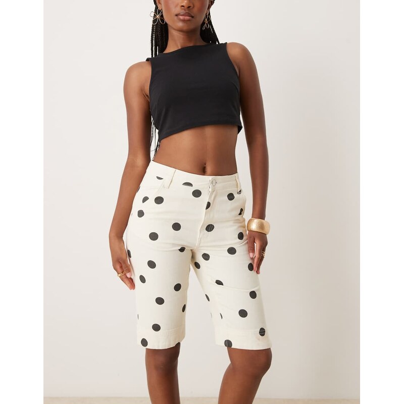 ASOS DESIGN denim capri in mini polka dot-White