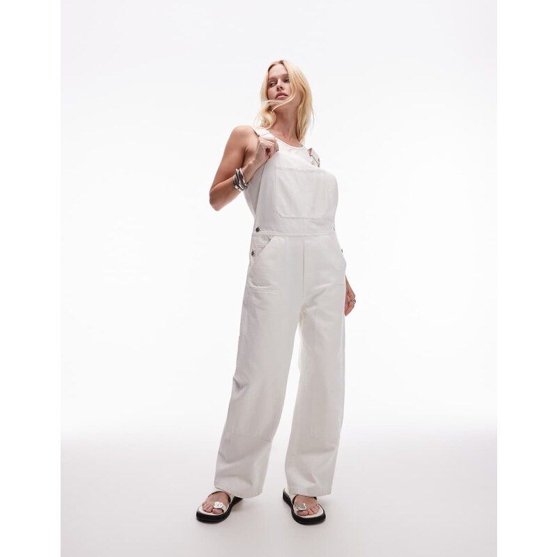 ARKET washed twill denim workwear dungarees in off white-Neutral 115733411