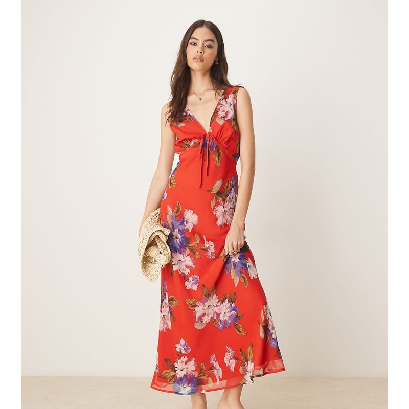 ASOS Tall ASOS DESIGN Tall V neck slip midi dress with bust tie detail 115241940
