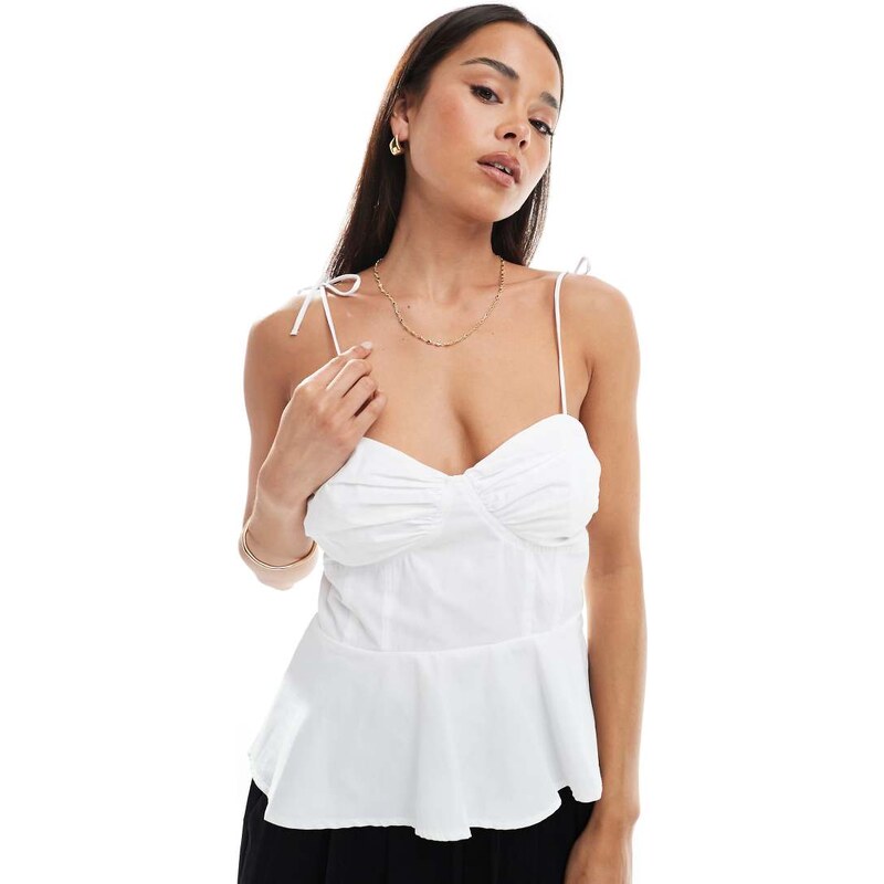 Vero Moda ruched cup puplum hem cami top in white 106788122