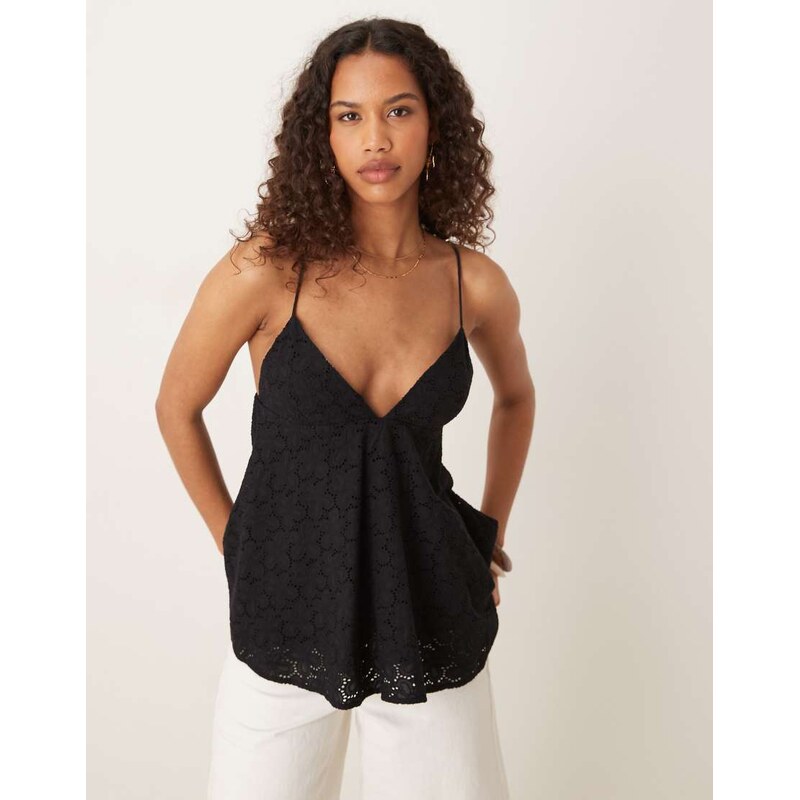 Mango v-neck cotton a-line top in black 106788125