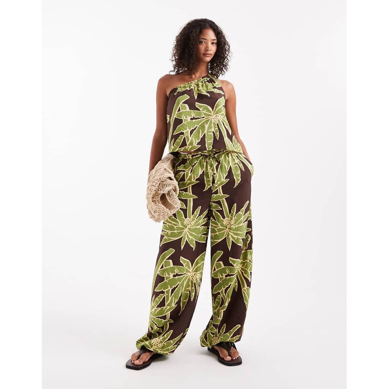 ASOS DESIGN palazzo trousers co-ord in palm print-Multi