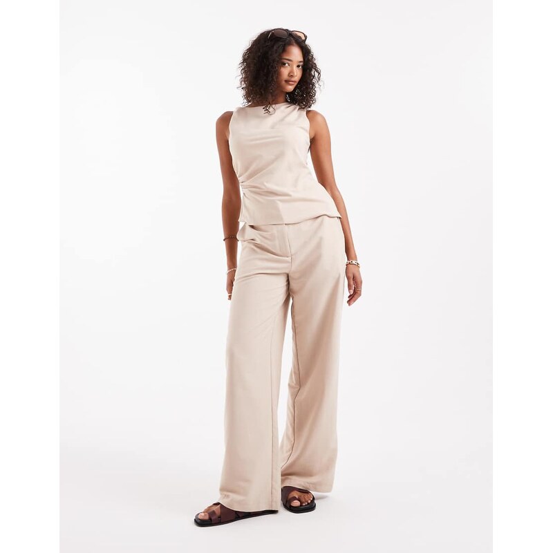 ASOS DESIGN relaxed straight leg trousers co-ord in taupe-Blue