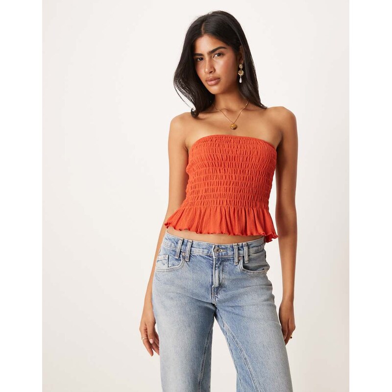 ASOS DESIGN shirred bandeau top in red