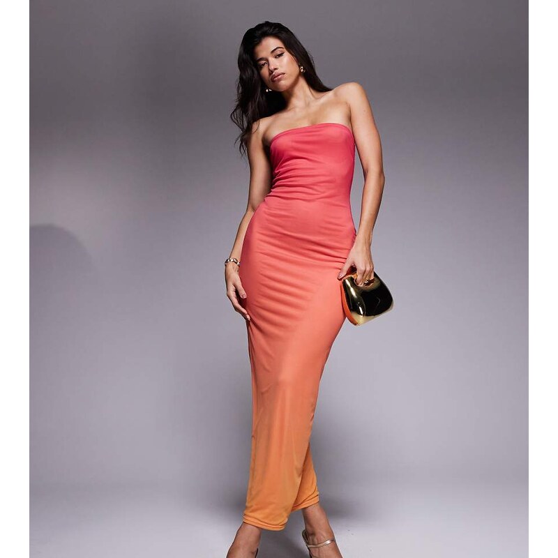 Kaiia exclusive double layered slinky mesh bandeau maxi dress in pink 106788162