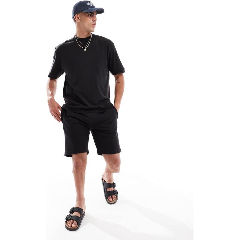 Brave Soul cotton blend t-shirt and shorts co-ord set in black 113598799