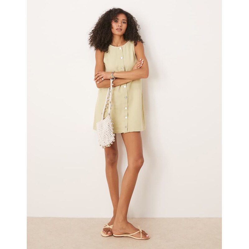 ASOS DESIGN denim button through mini dress with antique wash in