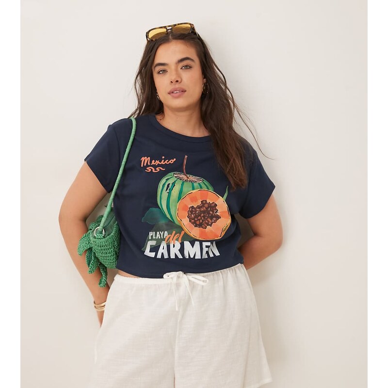 ASOS Curve ASOS DESIGN Curve baby tee with playa del carmen fruit 110639157