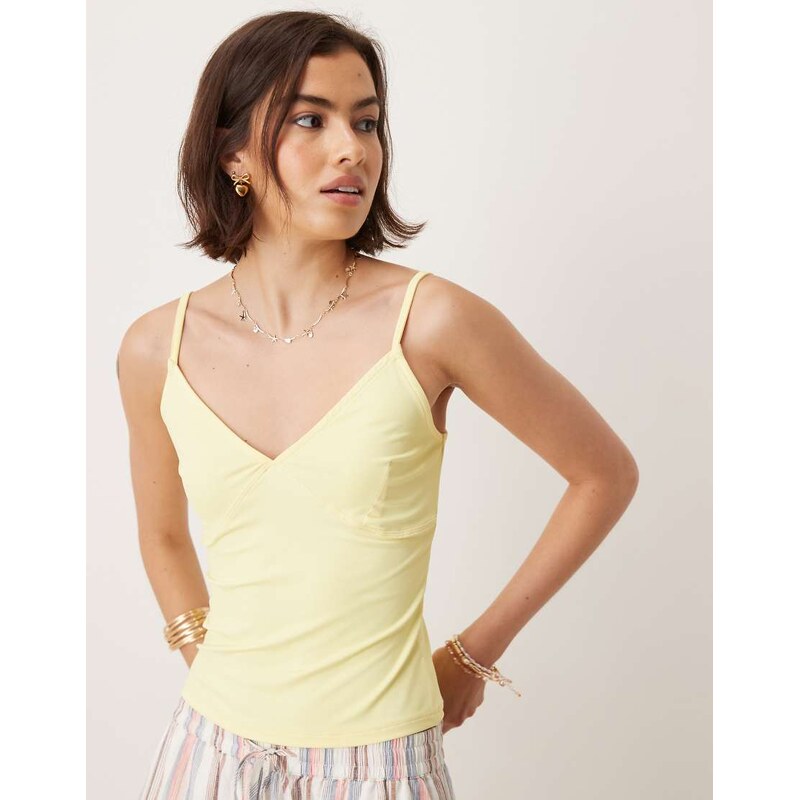 ASOS DESIGN polyamide bust cup cami top in buttermilk yellow - YELLOW