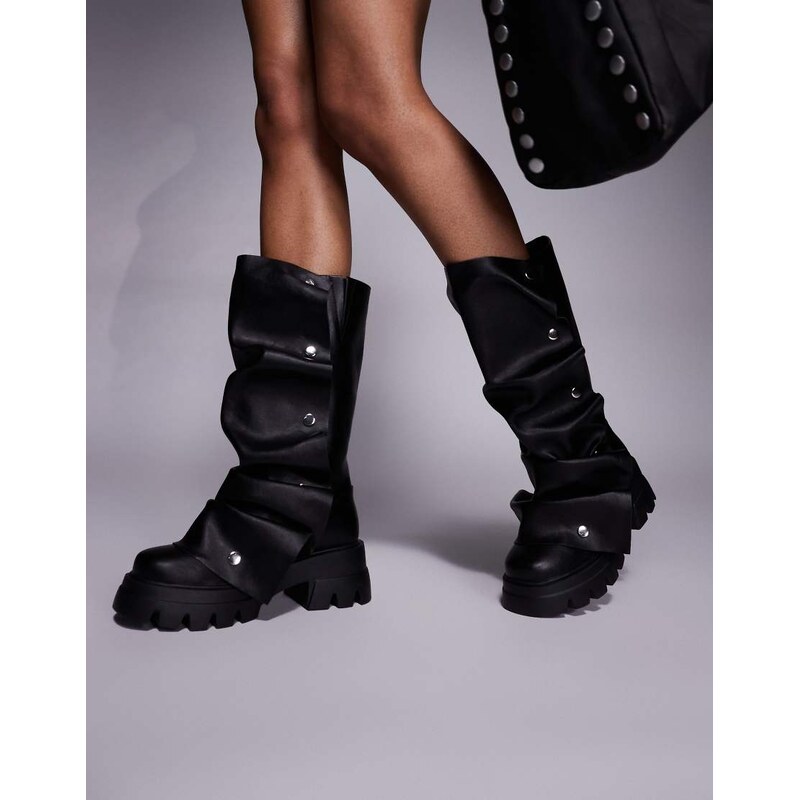 Azalea Wang Sybel fold over knee studded boot in black