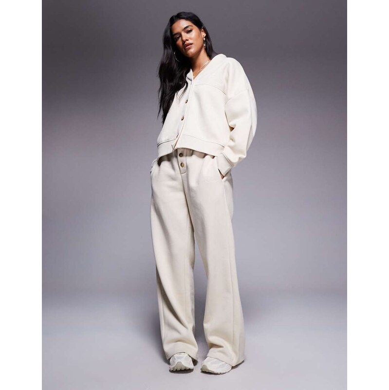 Kaiia cotton blend embroidered logo button detail wide leg joggers co 107044006