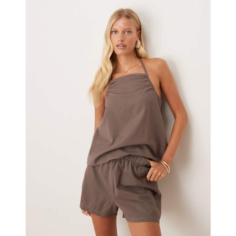 Esmee Exclusive beach shorts co-ord in brown