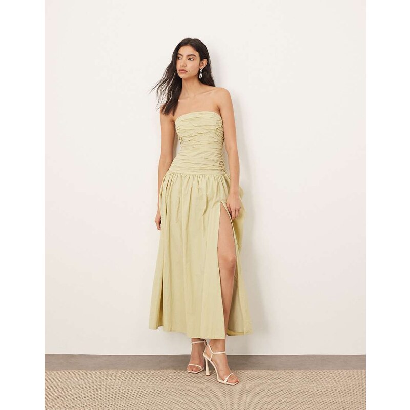 ARRANGE square cut bandeau midi dress in light olive-Green