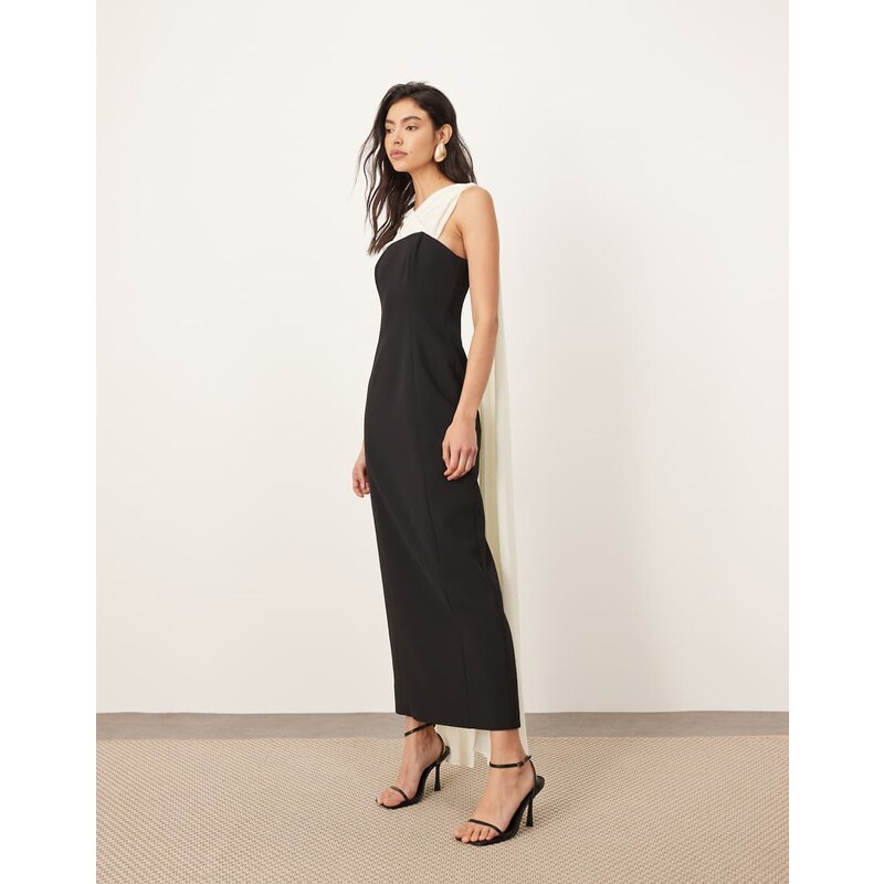 ARRANGE structured maxi dress with chiffon drape in mono-Black 106792836