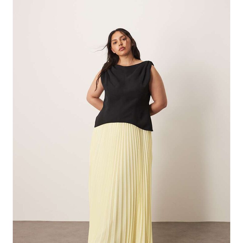 ARRANGE Curve twist shoulder pleat skirt hybrid maxi dress in