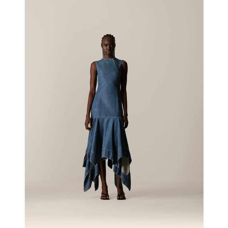 ARRANGE square cut midi dress in denim-Blue 106792906