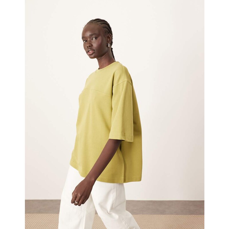 ARRANGE seam detail heavy weight oversized t-shirt in olive green 114793943