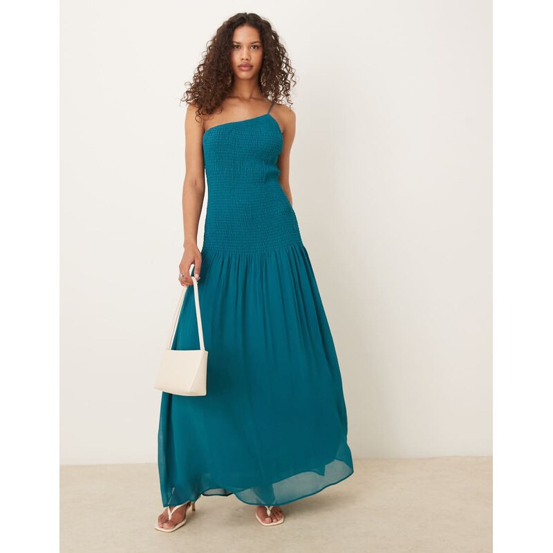 Mango one shoulder dropped waist maxi dress in blue 107020798