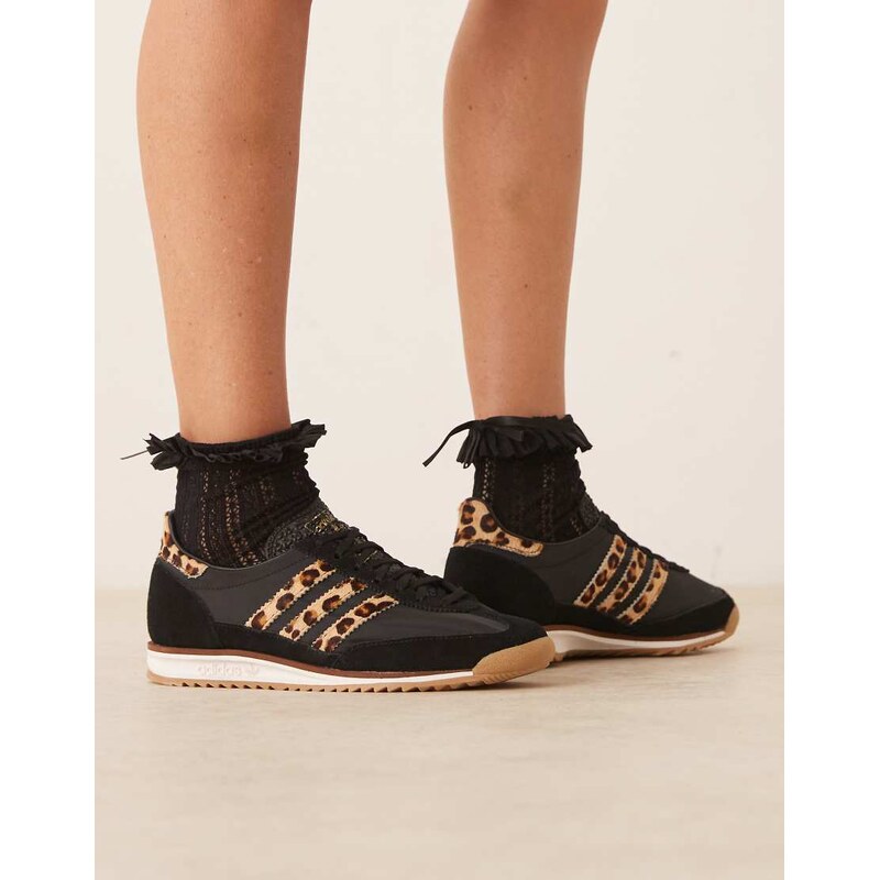adidas Originals SL 72 OG trainers in black and leopard