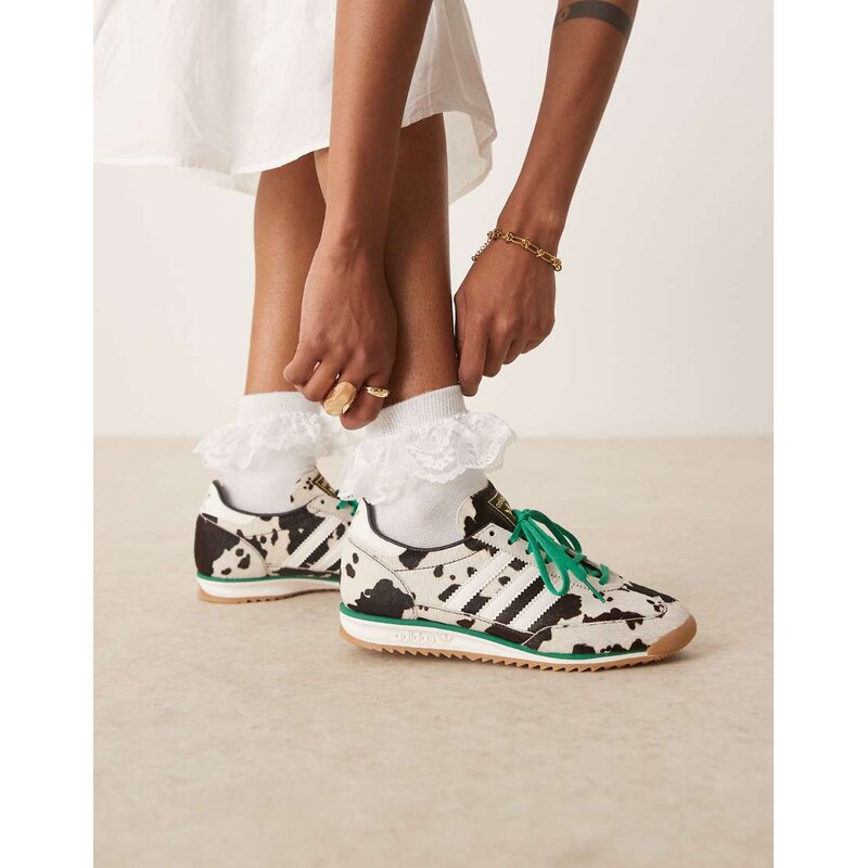 adidas Originals SL 72 OG trainers in dalmatian print and green