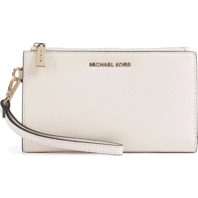 Michael Kors kožená peněženka wristlet double zip krémová