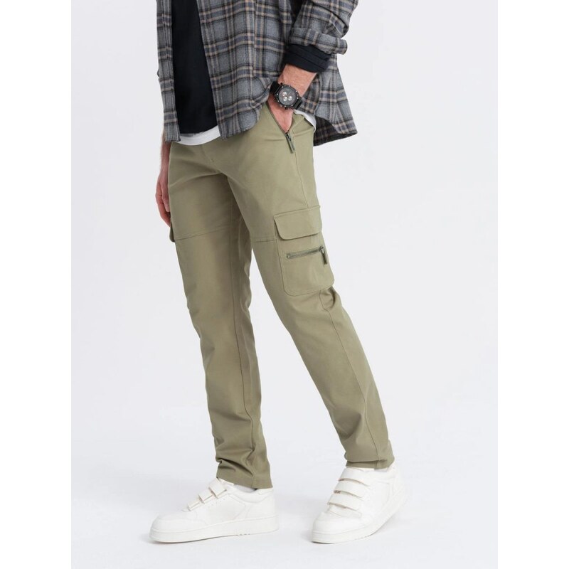 Ombre Clothing Trendové olivové pánské joggery 2 PACG-0204