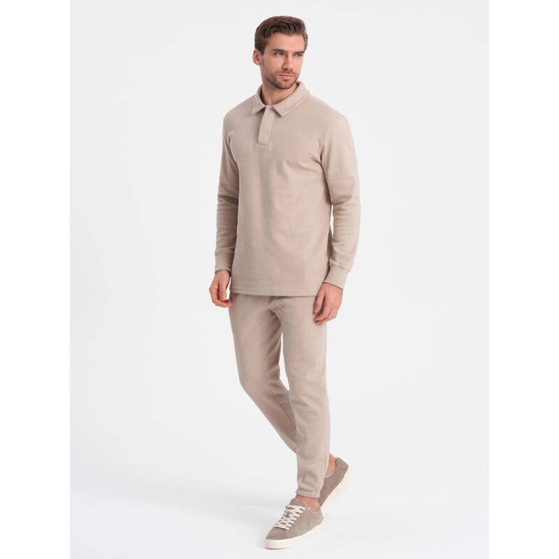 Ombre Clothing Módní béžová tepláková souprava (polokošile