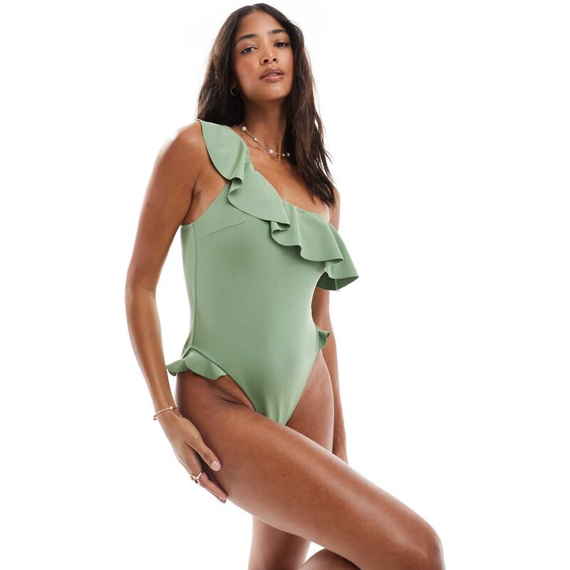 ASOS DESIGN Faith premium sculpting swimsuit in green - MGREEN 114777264