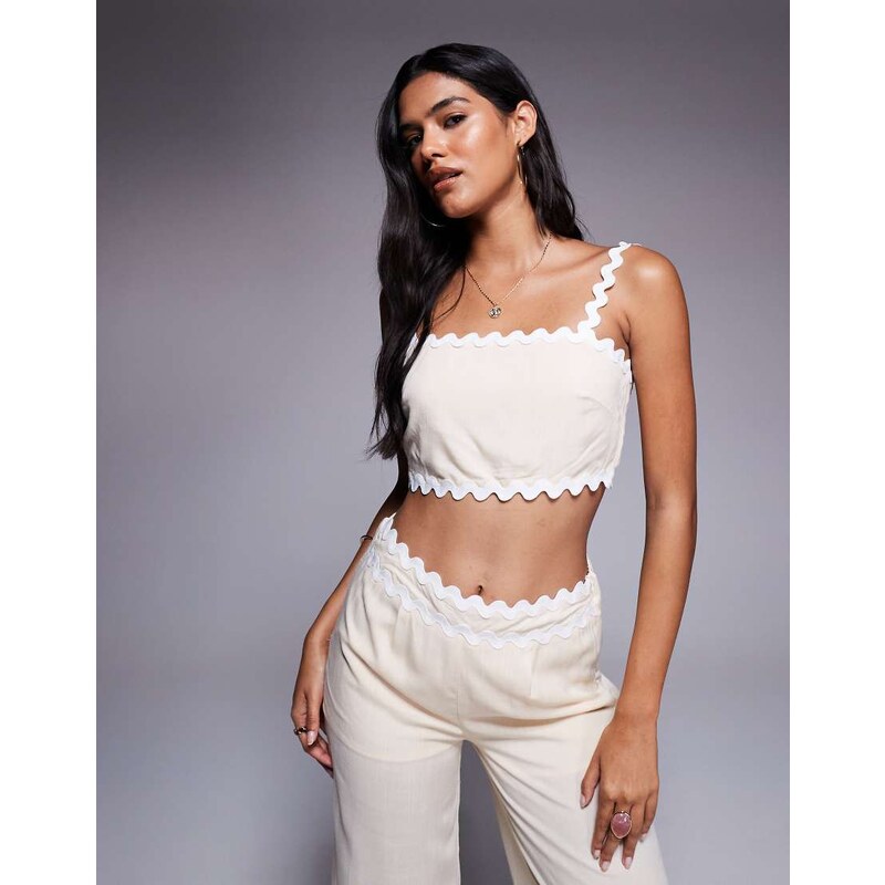 Missyempire cotton scallop edge square neck top co-ord in beige 106802634