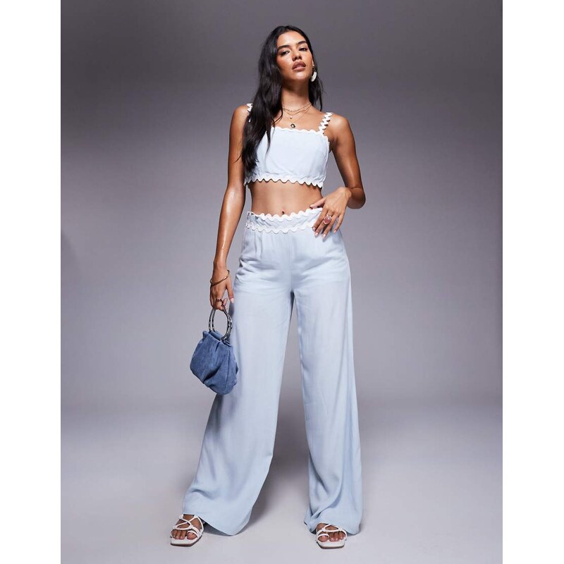 Missyempire cotton scallop trim waist detail wide leg trousers co-ord 113262134
