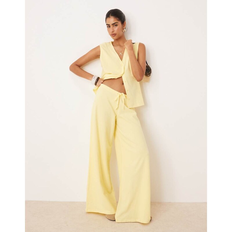ASOS DESIGN textured knit wide leg co-ord trouser in buttermilk