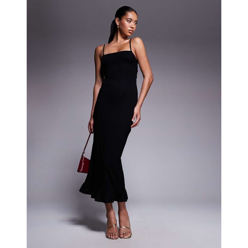 ASOS DESIGN lace up back strappy cami maxi dress with ruffle hem