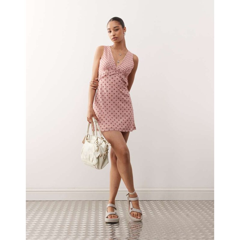 Reclaimed Vintage floaty mini dress with frill detail in mixed